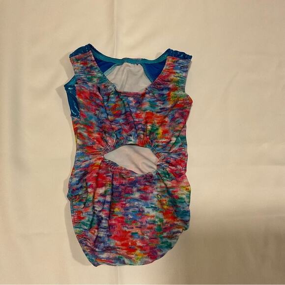 Jam Wear Leos Child Medium Girls Gymnastics Leotard Watercolor Rhinestones - Picture 4 of 5
